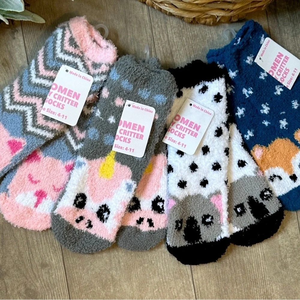 New Women’s Fuzzy Cozy Animal Print Socks Bundle - Four New Pairs New with tags